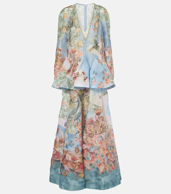 Zimmermann Illustration floral linen and silk gown | LYBSTORE