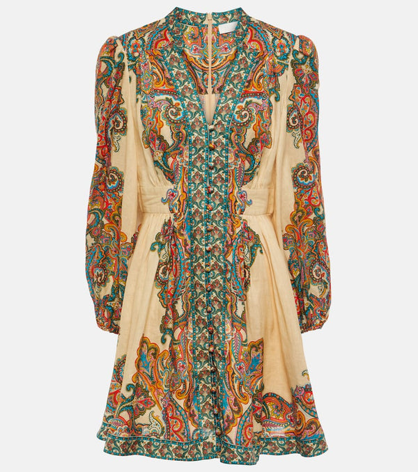 Zimmermann Ottie Plunge paisley linen minidress | LYBSTORE