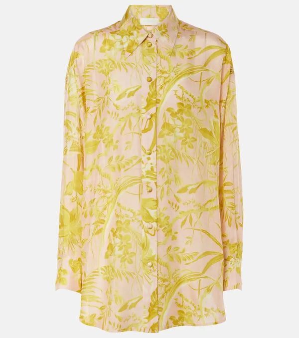 Zimmermann Pop Relaxed floral silk satin shirt | LYBSTORE