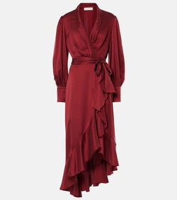 Zimmermann Ruffled silk satin wrap dress | LYBSTORE