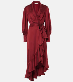 Zimmermann Ruffled silk satin wrap dress