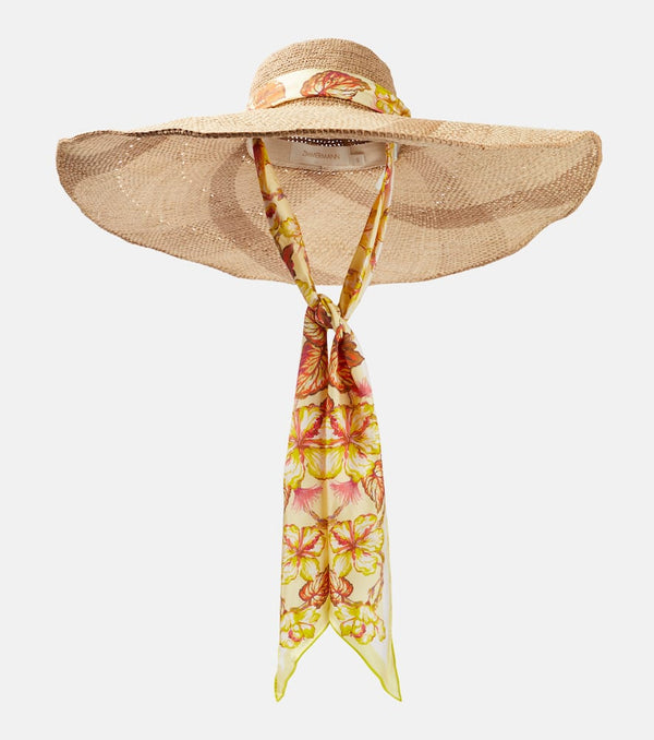 Zimmermann Silk-trimmed raffia sunhat | LYBSTORE