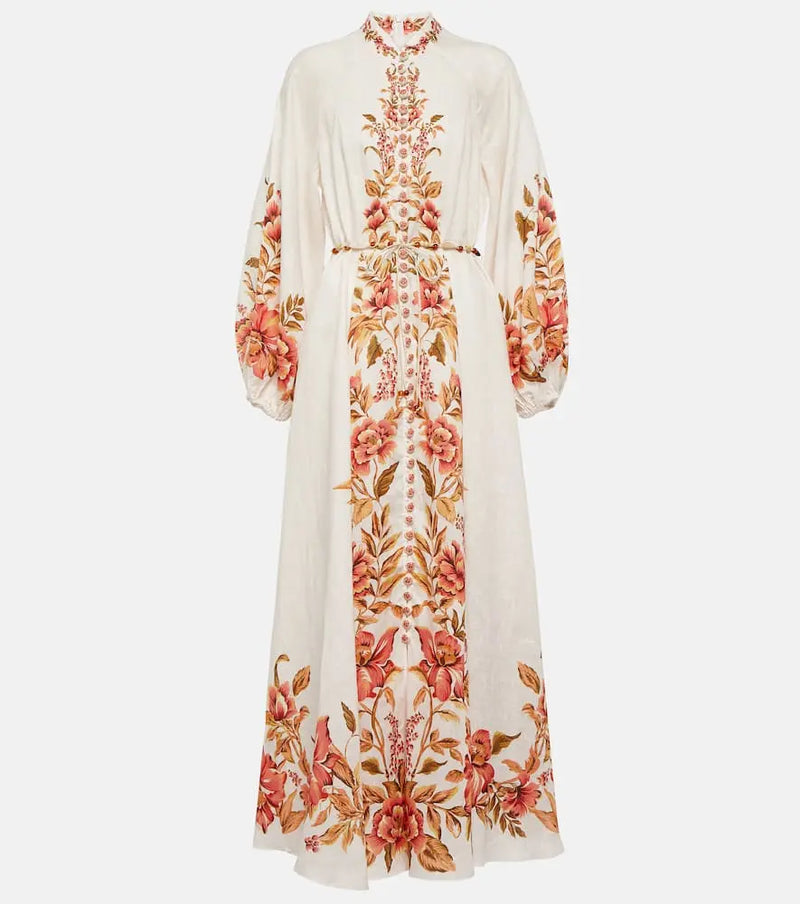 Zimmermann Vacay Billow belted floral linen maxi dress | LYBSTORE