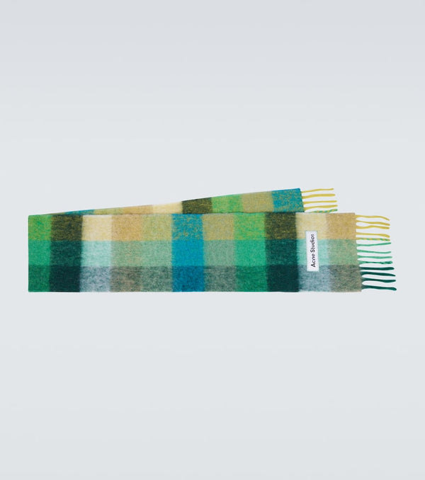 Acne Studios Fringed checked wool-blend scarf