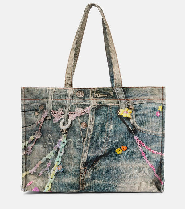 Acne Studios Large denim-effect printed canvas shopper