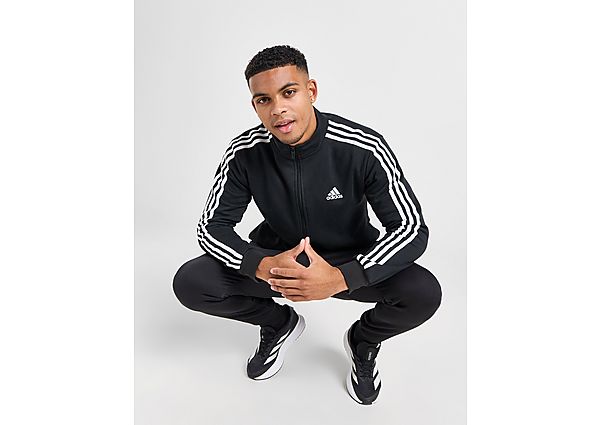 adidas 3 Stripes Fleece Tracksuit  Black