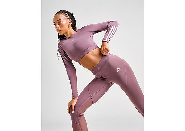 adidas Hyperglam Long Sleeve Crop Top Shadow Fig White