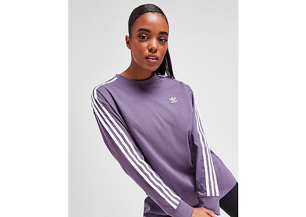 adidas Originals 3 Stripes Long Sleeve Boyfriend T Shirt  Shadow Violet