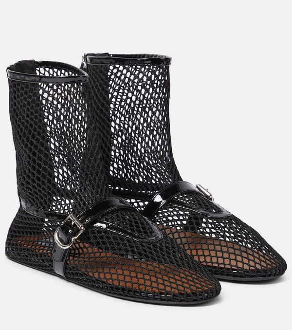 Alaïa Fishnet leather-trimmed ankle boots