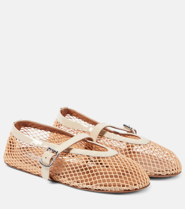 Alaïa Leather-trimmed fishnet ballet flats