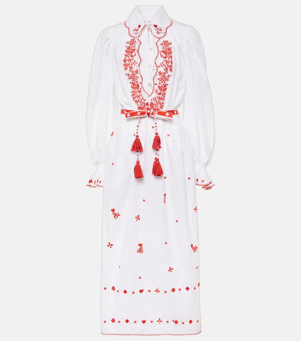 Alémais Hearts embroidered cotton midi dress