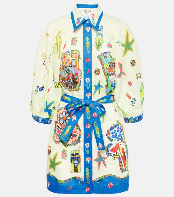 Alémais Printed belted linen shirt dress