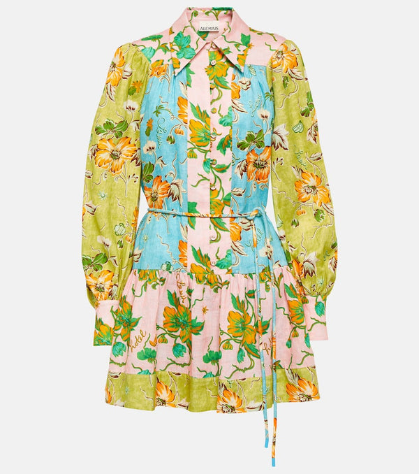 Alémais Printed colorblocked linen shirt dress