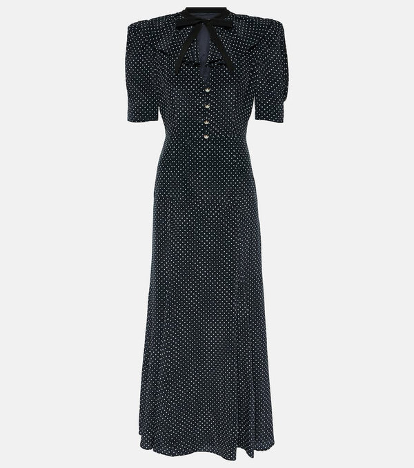 Alessandra Rich Polka-dot puff-sleeve silk midi dress