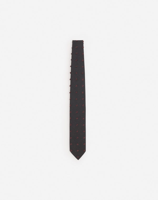 Lanvin Woven Wool Tie With Maxi Polka Dots Grey/burgundy Lanvin