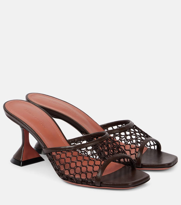 Amina Muaddi Lupita leather-trimmed raffia mules