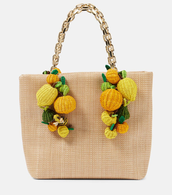 Aquazzura Citrus Punch Mini raffia-effect tote bag