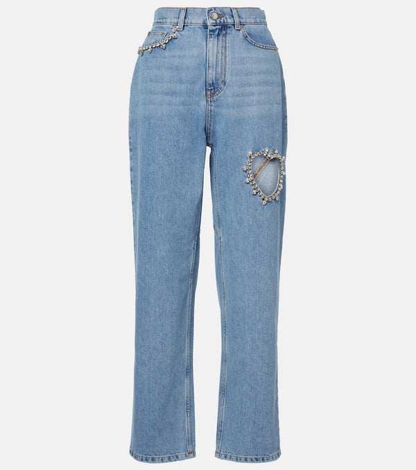 Area Crystal-embellished cutout straight jeans