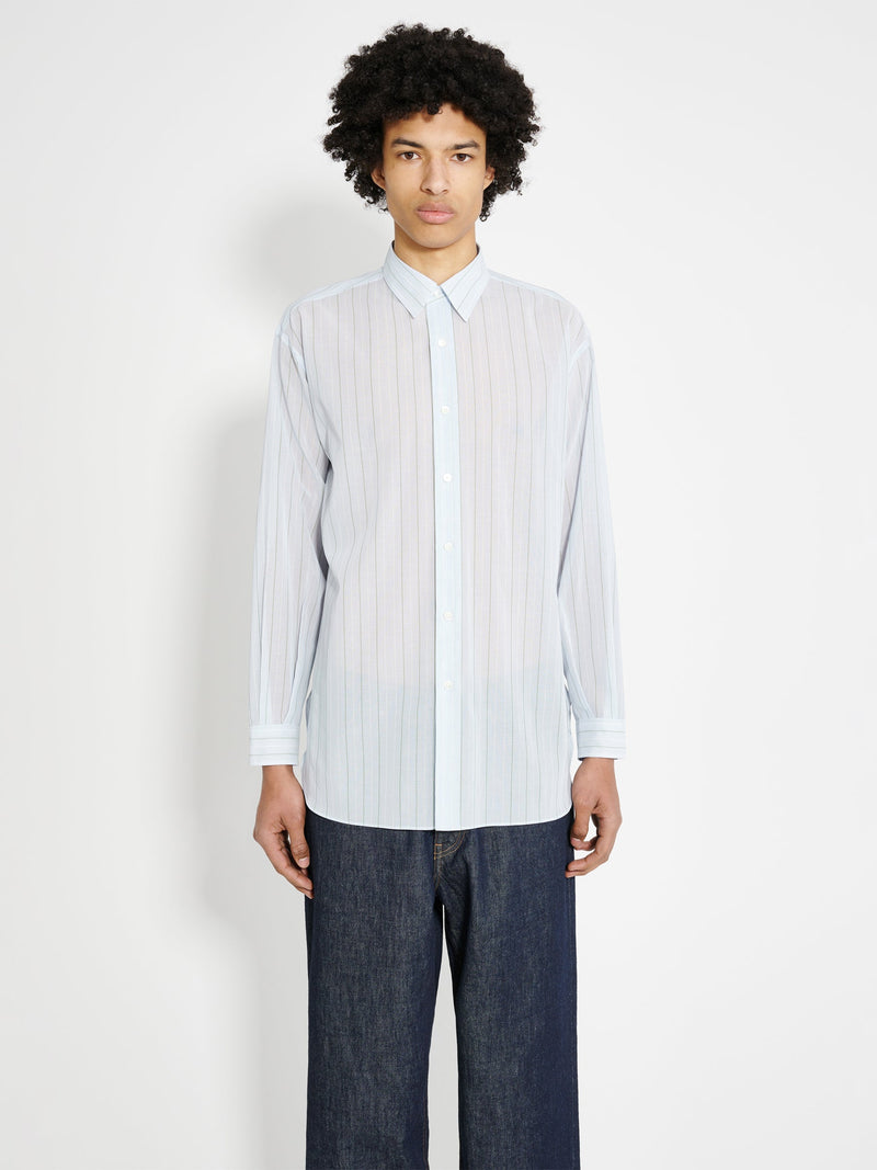 Auralee Hard Twist Finx Organdy Stripe Shirt Light Blue Stripe