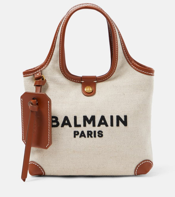 Balmain Small leather-trimmed canvas tote bag