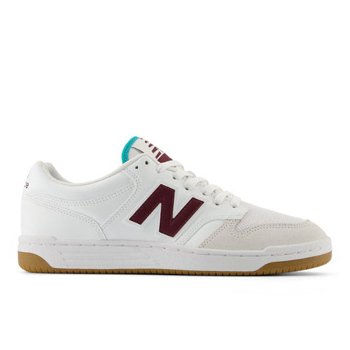 New Balance Men's 480 in White/Purple/Green Leather, 