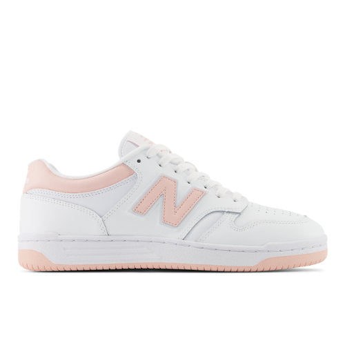 New Balance Unisex 480 in White/Pink Leather, 