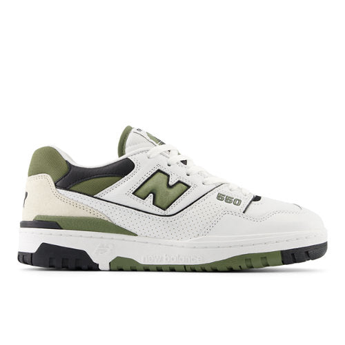 New Balance Unisex 550 in White/Green/Black/Beige Leather, 