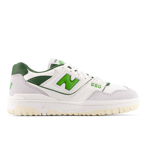 New Balance 550 in White Green Suede Mesh