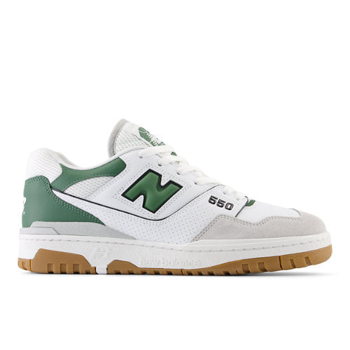 New Balance Unisex 550 in White/Green/Grey Leather, 