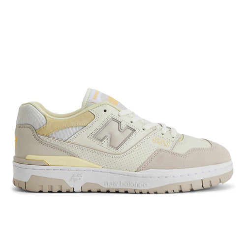 New Balance Men's 550 in White/Beige/Yellow/Orange Leather, 