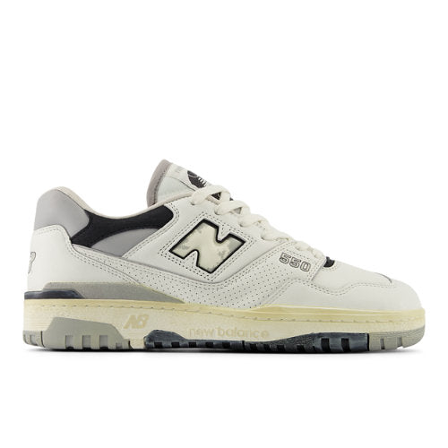 New Balance Men's 550 in White/Grey/Black Leather, 