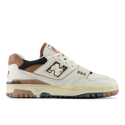 New Balance Men's 550 in White/Brown/Black Leather, 