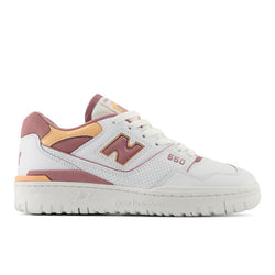 New Balance Women's 550 in White/Pink/Orange Leather, Narrow