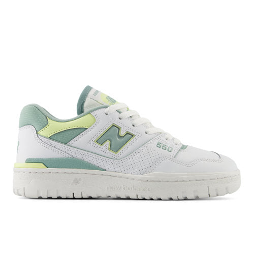 New Balance 550 in White Green Yellow Leather Narrow