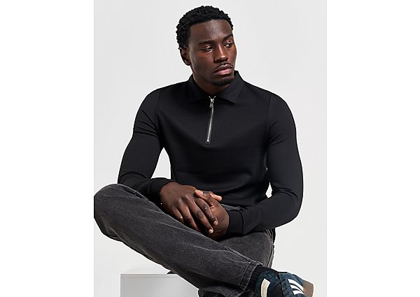 Belier Long Sleeve Zipped Polo Shirt  Black