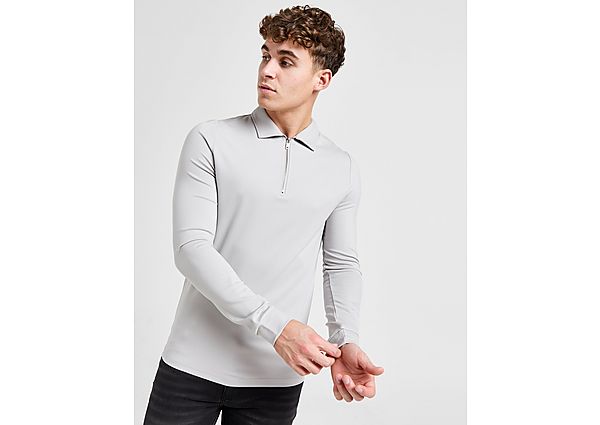 Belier Long Sleeve Zipped Polo Shirt  Grey