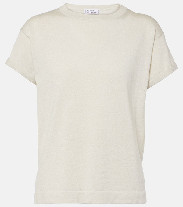 Brunello Cucinelli Cashmere-blend lamé top