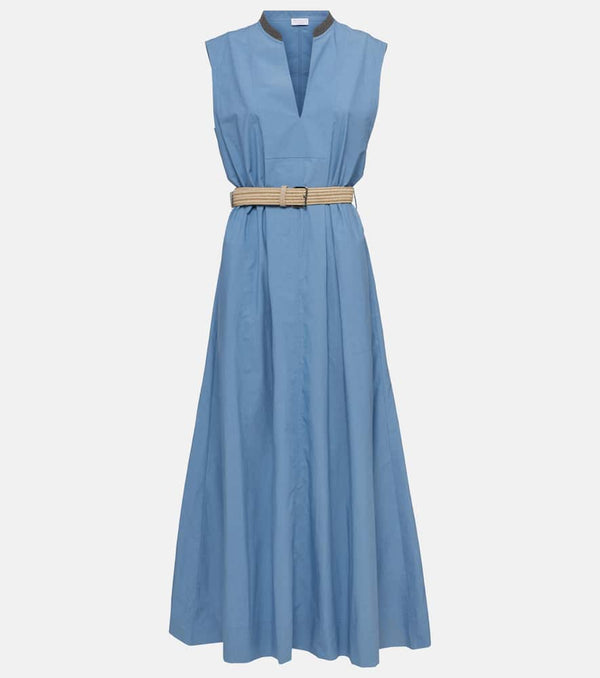 Brunello Cucinelli Embellished cotton poplin maxi dress