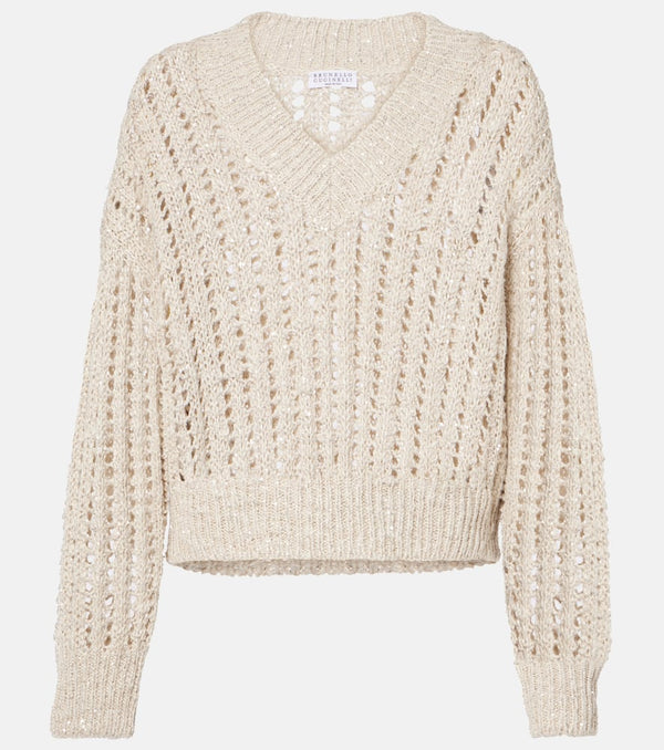 Brunello Cucinelli Embellished silk and linen-blend sweater