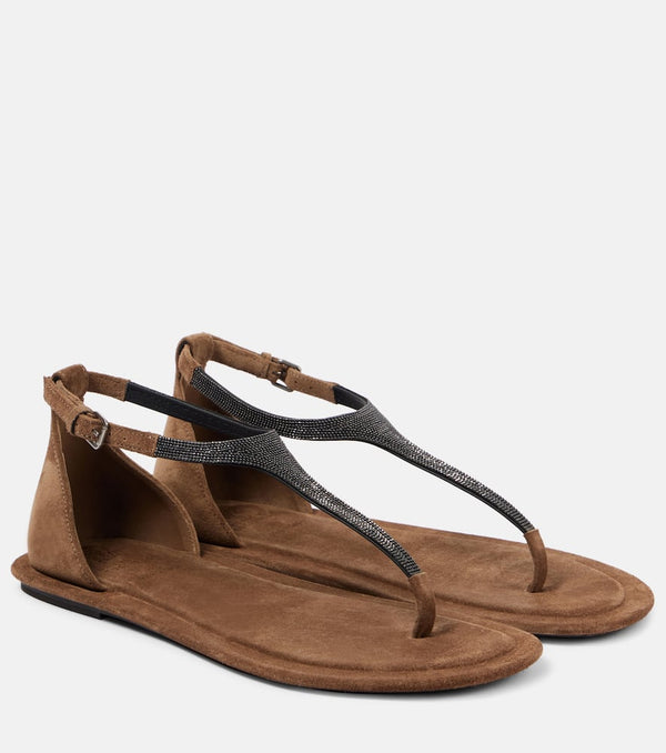 Brunello Cucinelli Embellished suede thong sandals