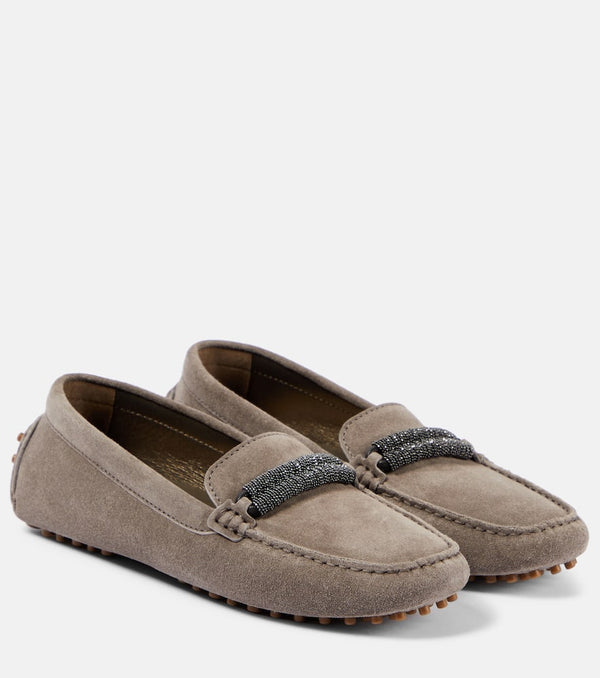 Brunello Cucinelli Monili-embellished suede loafers