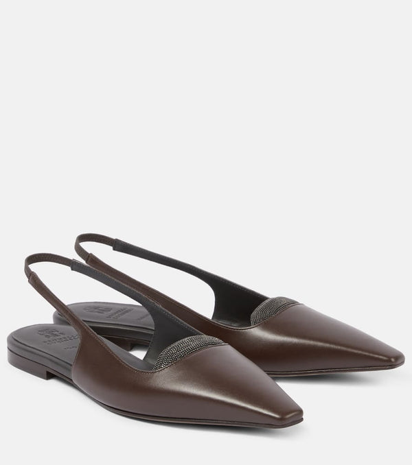 Brunello Cucinelli Monili leather slingback flats