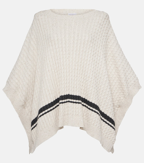 Brunello Cucinelli Sequined cable-knit cotton-blend poncho