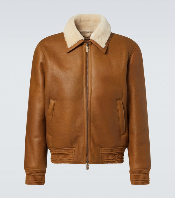 Burberry Shearling-trimmed leather bomber jacket