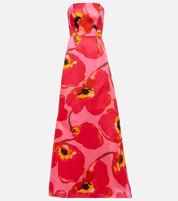 Carolina Herrera Floral strapless silk gown