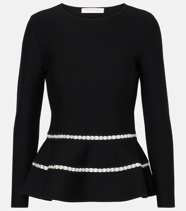 Carolina Herrera Knitted faux pearl-embellished wool-blend top