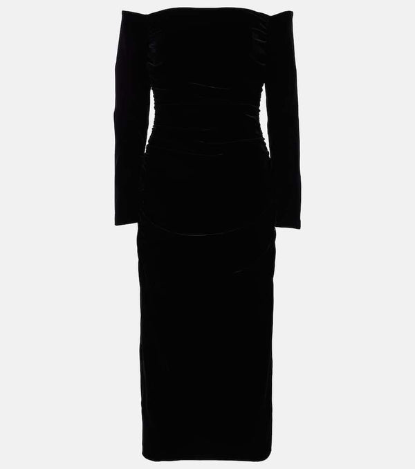 Carolina Herrera Off-shoulder ruched velvet midi dress