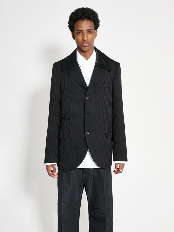 Comme des Garçons Homme Plus Contrast Lapel Jacket Wool Dobby Stripe Black