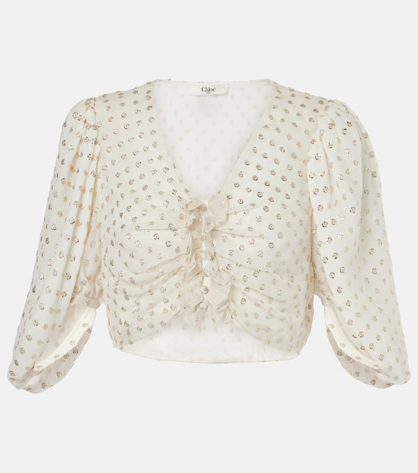 Chloé Jacquard silk-blend muslin crop top