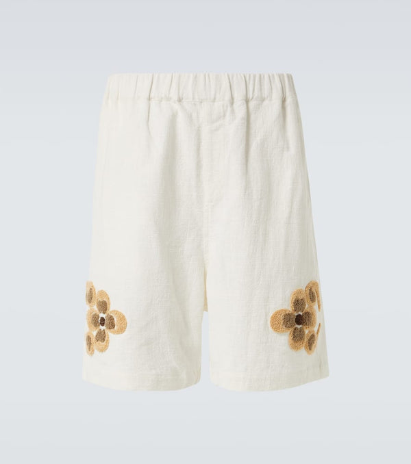 Commas Embroidered linen and cotton shorts